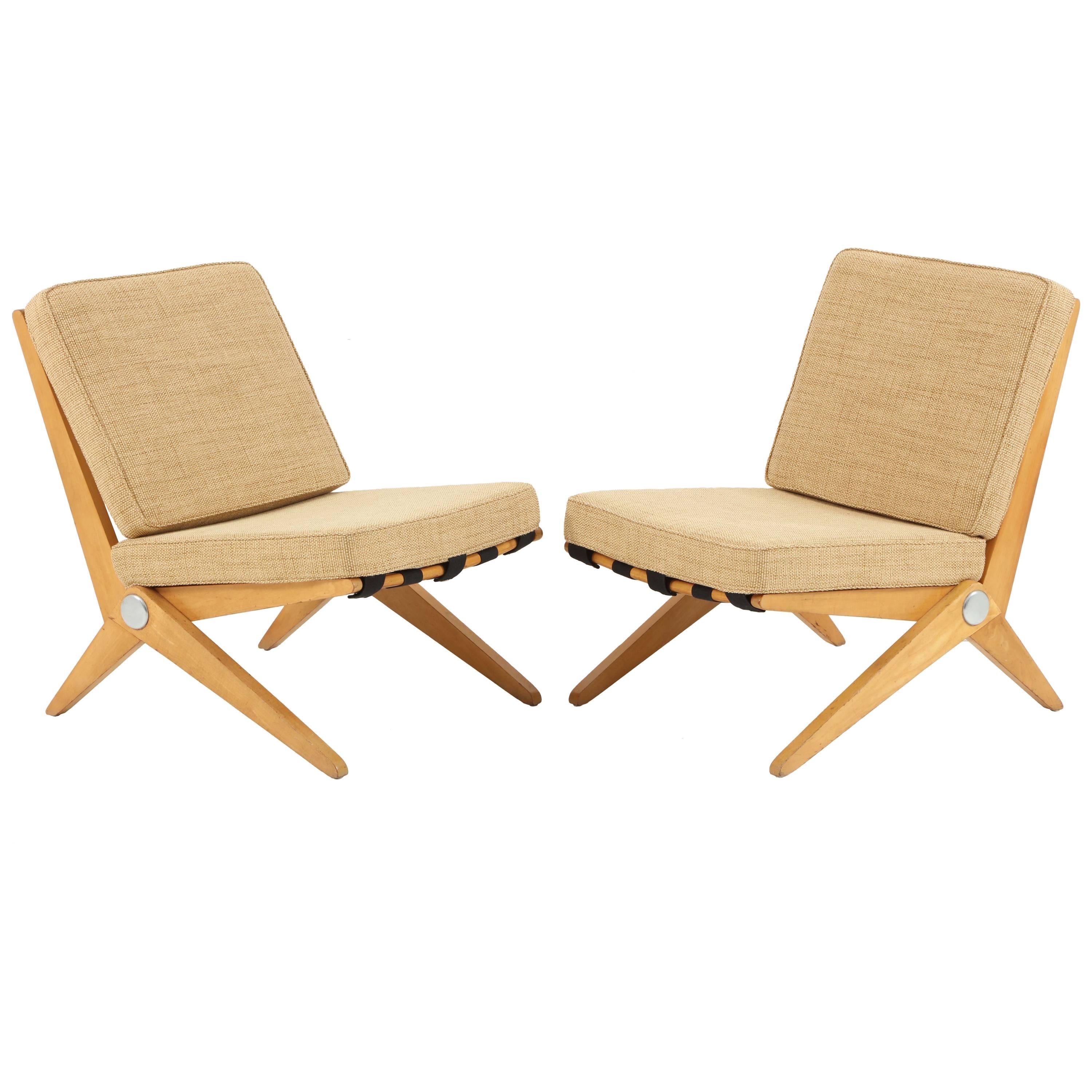 Pair of Pierre Jeanneret Scissor Chairs
