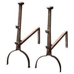 Antique French Gothic Andirons or Firedogs, Gothic Period, 17th Century