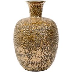 1950s Gilded Vase in Ceramic Signed Ceramital