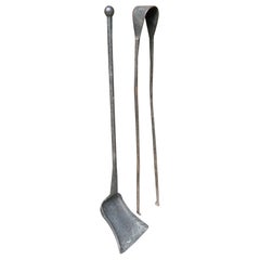 Antique Rustic French Wrought Iron Fireplace Tools or Fire Tools, 18th Century