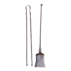 Rustic French Wrought Iron Fireplace Tools or Fire Tools, 18th Century