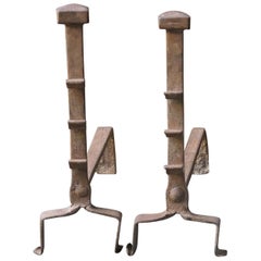 Antique French Gothic Andirons or Firedogs, Gothic Period, 17th Century