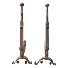 Antique 17th Century French Gothic Period Andirons or Firedogs