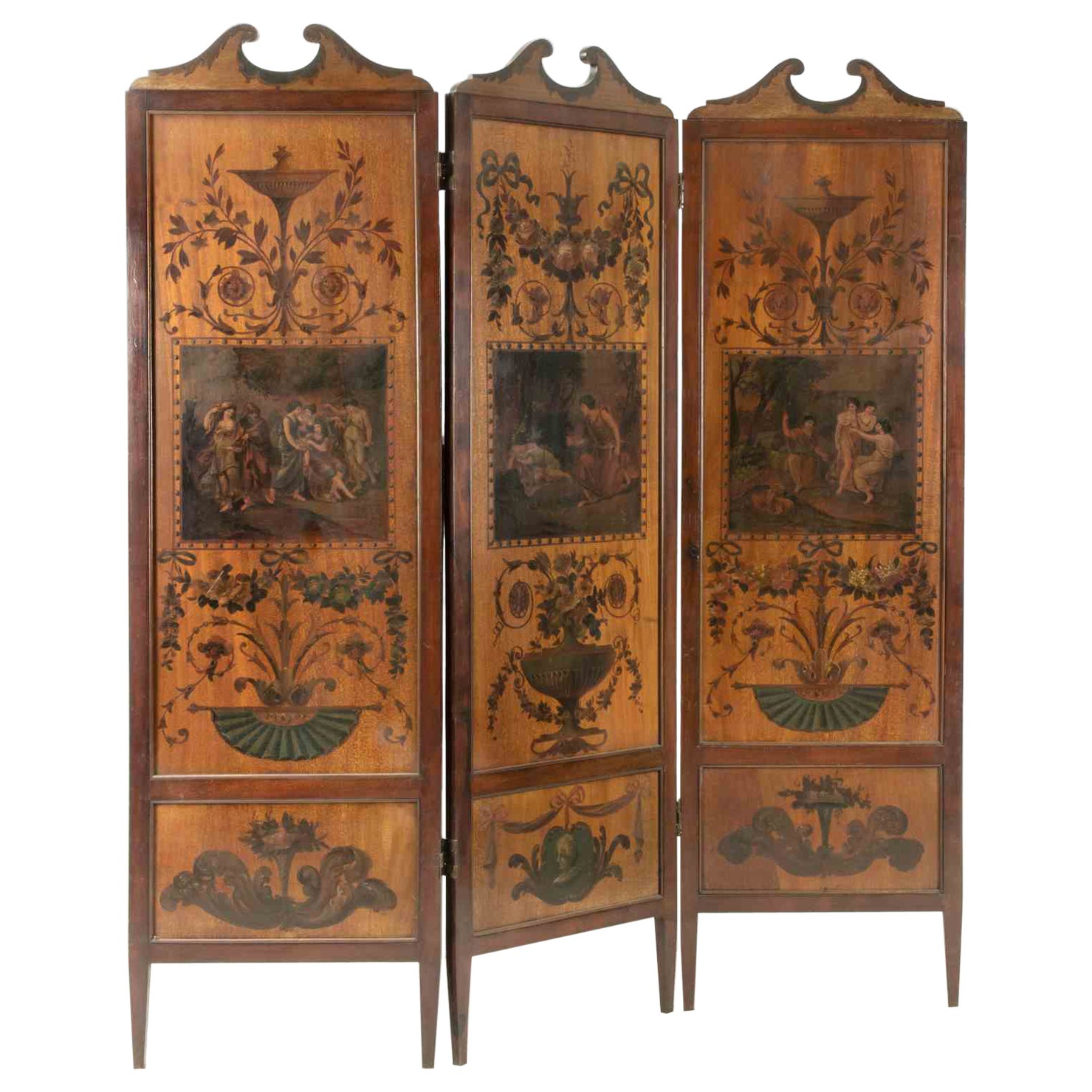 Ancient Neoclassical Three Panels Screen, Italy, 18th Century
