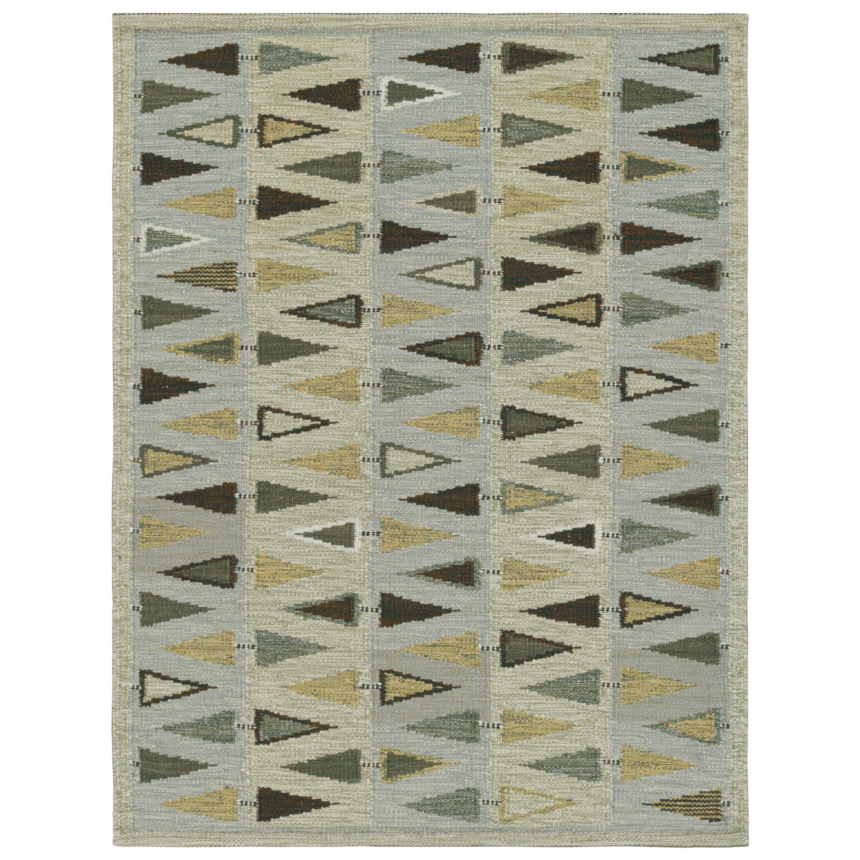 Rug & Kilim's Teppich im skandinavischen Stil in Grün, Beige und Blau Geometrisch gemustert