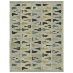 Rug & Kilim’s Scandinavian Style Rug in Green, Beige and Blue Geometric Pattern