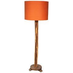 Vintage Wooden Standing Lamp with Modern Orange Silk Shade