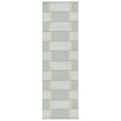 Rug & Kilim’s Scandinavian Style Runner Rug with Seafoam Blue Geometric Patterns