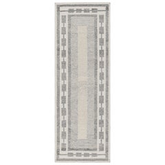 Rug & Kilim’s Scandinavian Style Runner Rug in White and Gray Geometric Patterns
