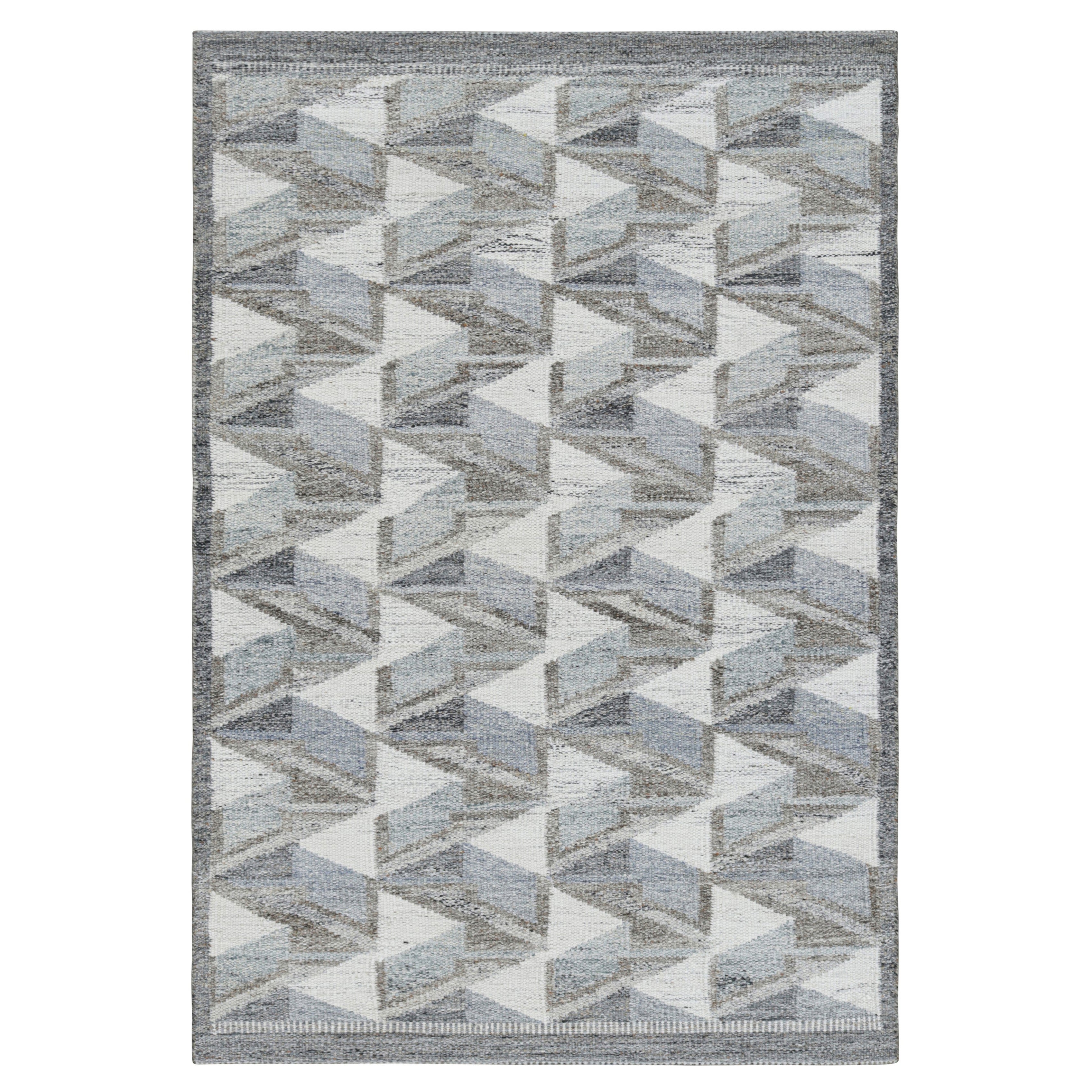 Rug & Kilim’s Scandinavian Style Outdoor Rug with Blue & Gray Geometric Pattern For Sale