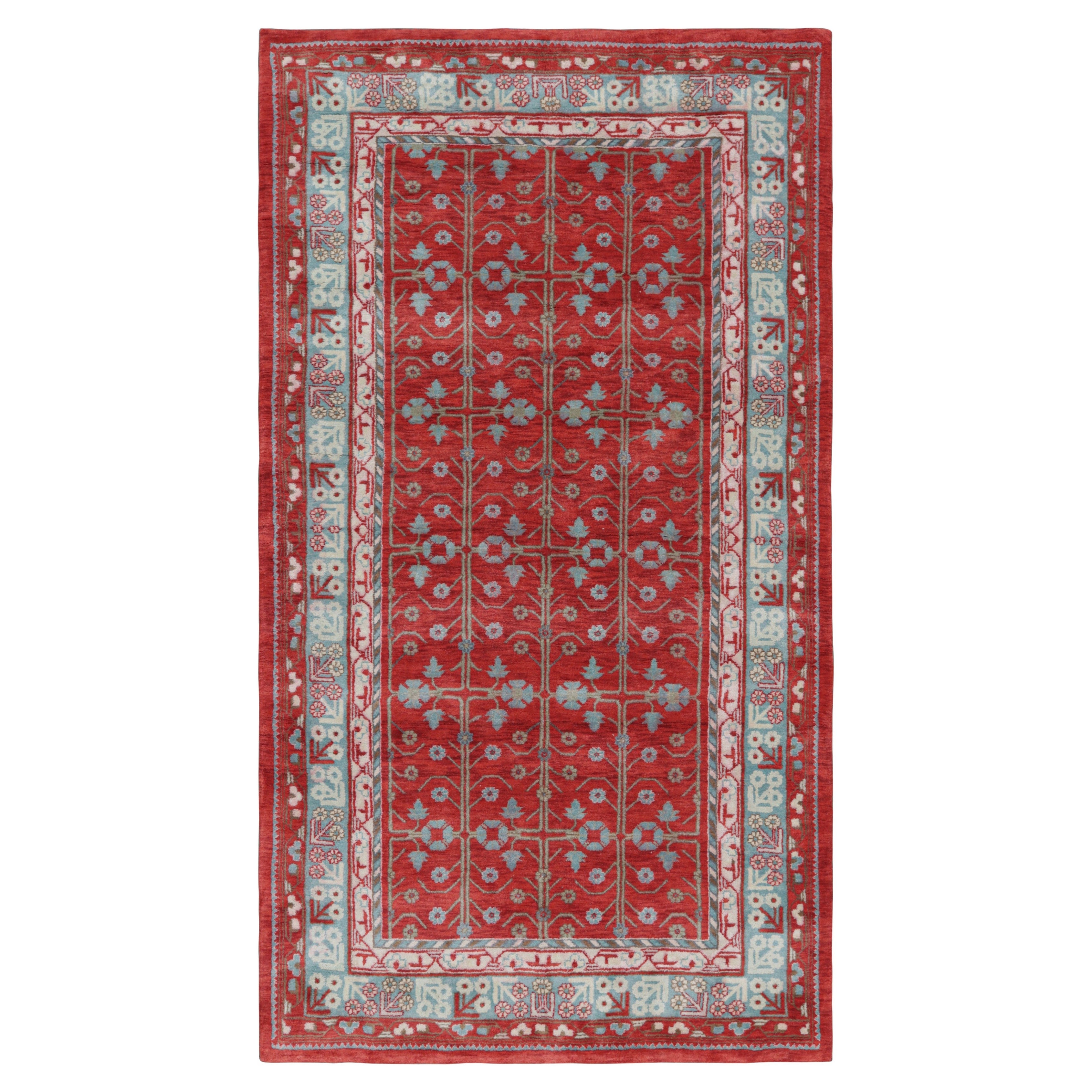 Rug & Kilim’s Khotan Style Rug in Red and Blue with Geometric Patterns