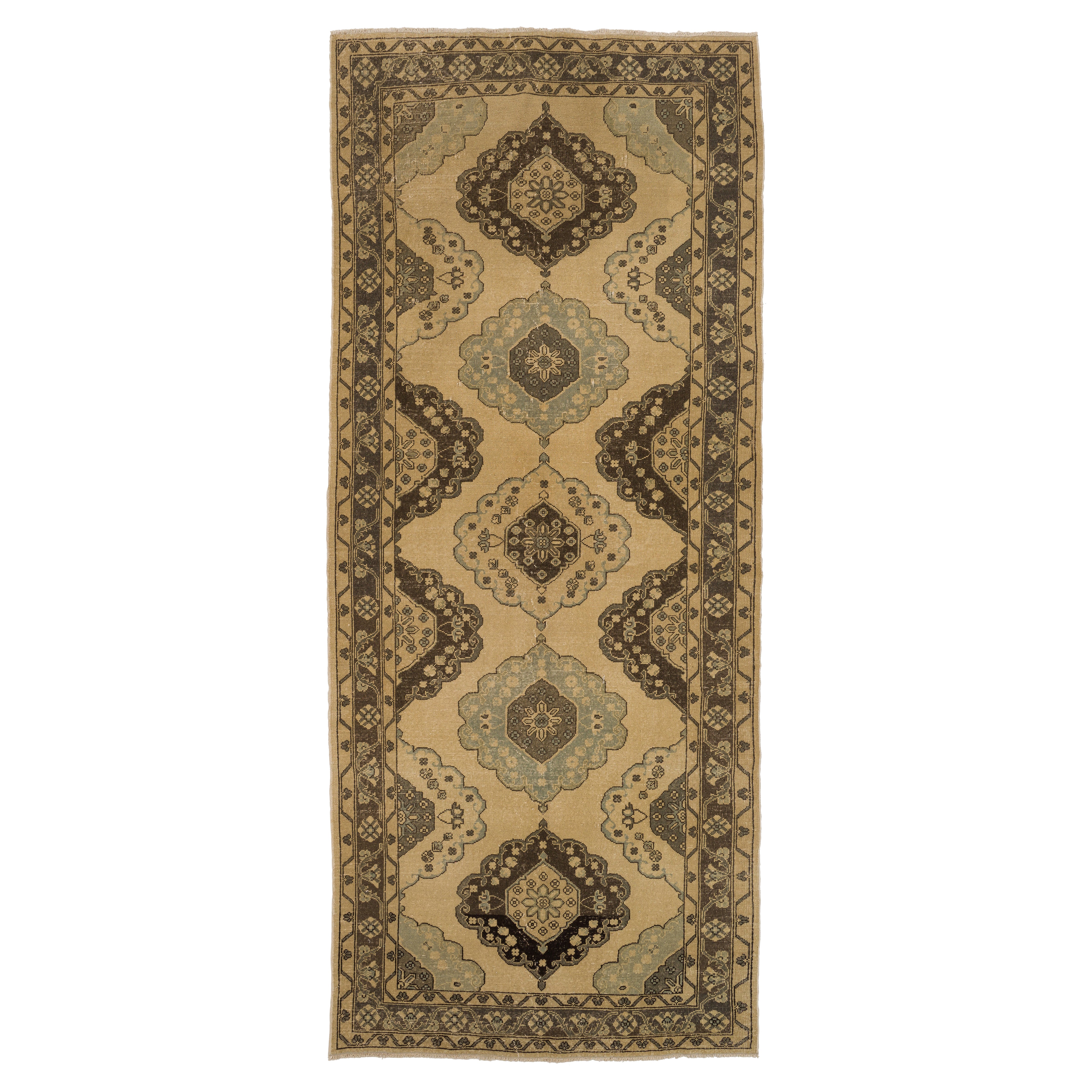 5x11.7 ft Tapis de course turc fait à la main pour le couloir, Tapis de cuisine vintage en beige