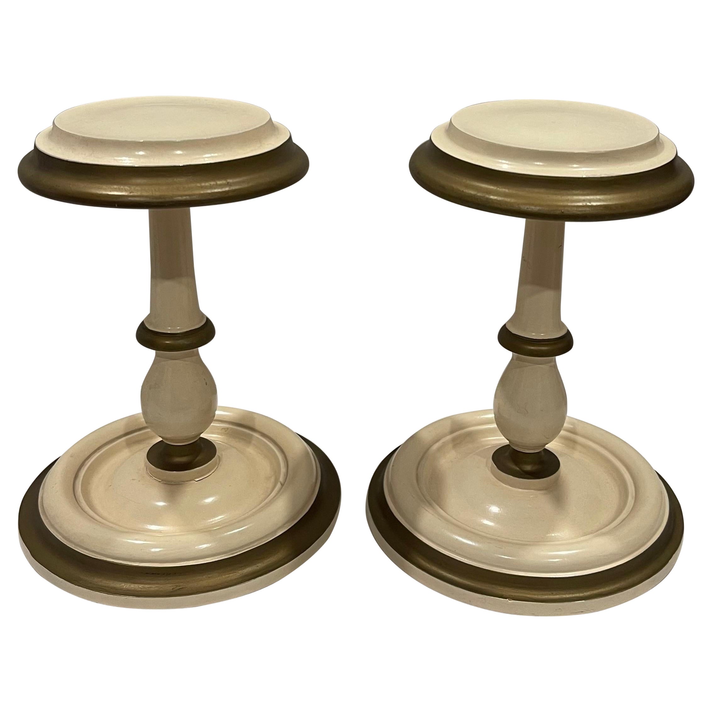 Pair of Mid-Century Painted Cream/Gold Wooden Hat Stands
