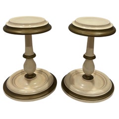 Pair of Mid-Century Painted Cream/Gold Wooden Hat Stands