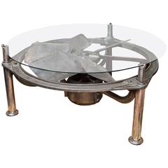 Antique Industrial Steel Architectural Element as a Low Table with Glass Top, circa 1914