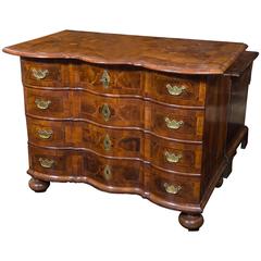 Dutch Satinwood Inlaid and Marquetry Walnut Serpentine Front Commode