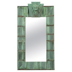 Original Verdigris Copper Shingle Mirror w Lion Head