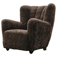 Vintage Shearling Cabinetmaker Lounge Chair From Denmark, Circa 1950