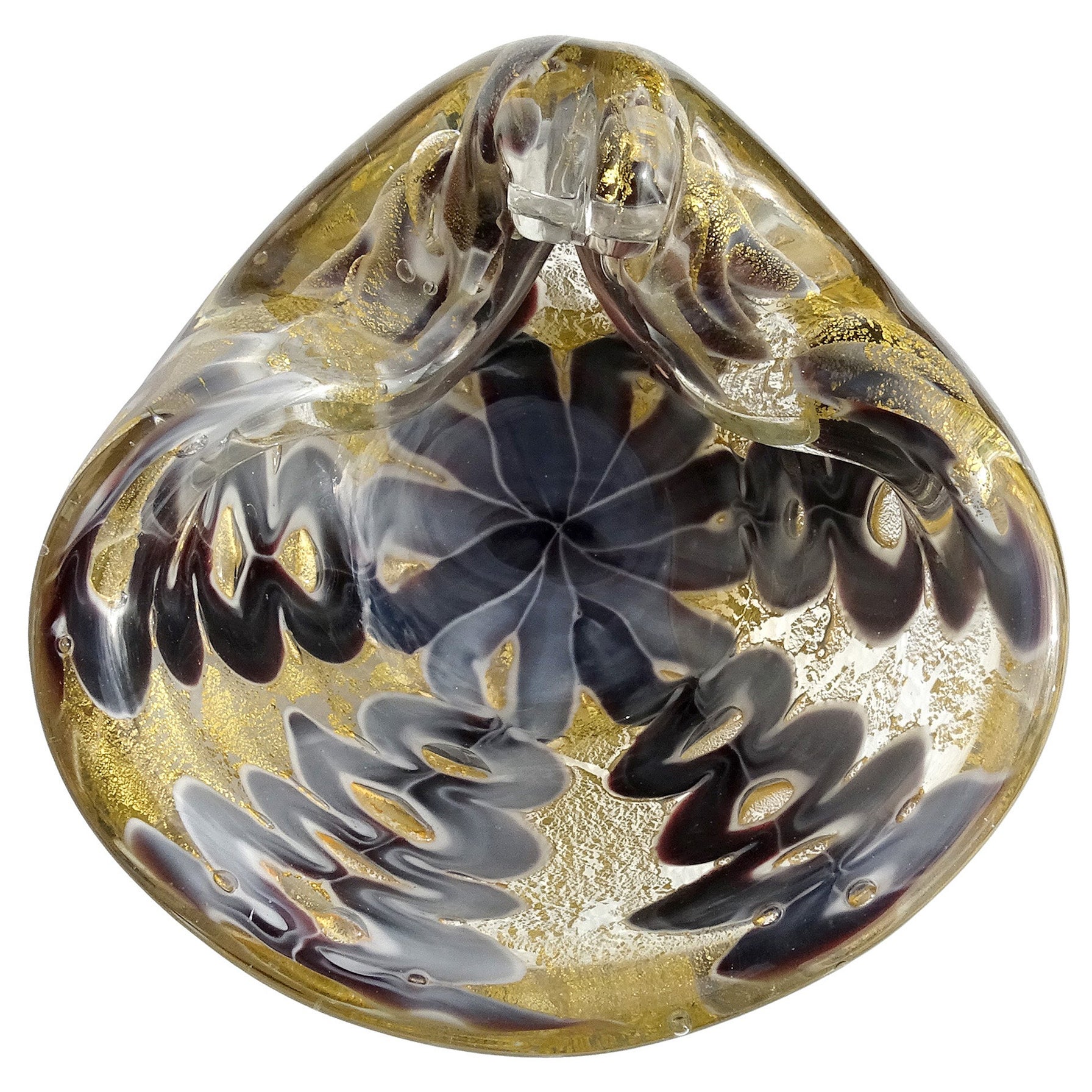 Barovier Toso Murano Gray Purple Gold Flecks Italian Art Glass Decorative Bowl