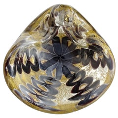 Barovier Toso Murano Gris Violeta Oro Moteado Tazón Decorativo de Vidrio Artístico Italiano