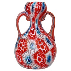 Fratelli Toso Florero de Murano Millefiori Antiguo Jarrón de Vidrio Artístico Italiano para Gabinete