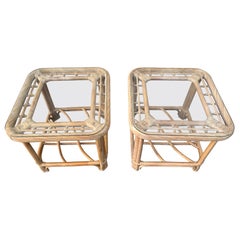 A Pair of Coastal Style Rattan Side Tables in the Brown Jordan's Manner. C 1980s