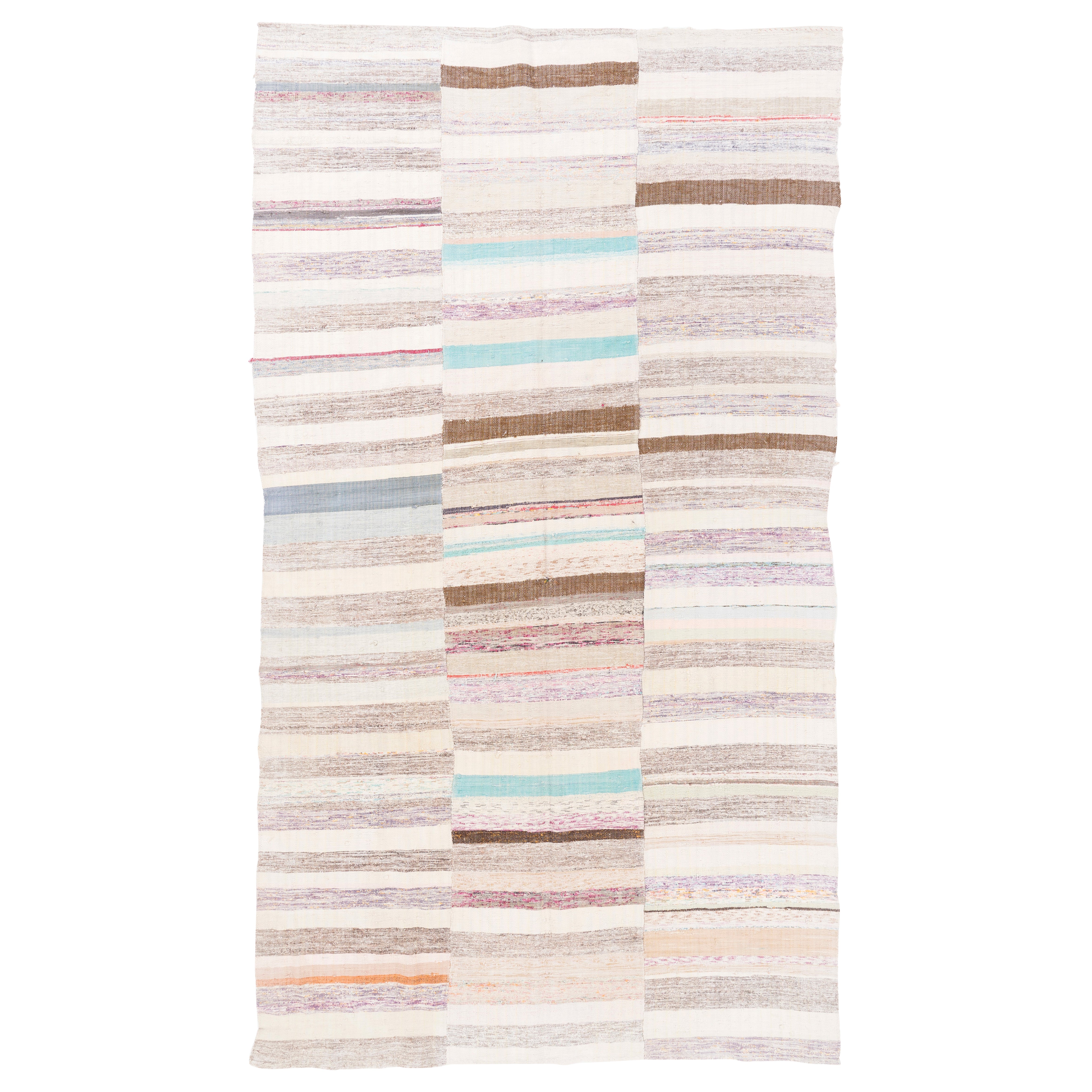 6.4x11.4 ft Tappeto di pezza di cotone a bande vintage fatto a mano, Rug & Kilim a trama piatta dalla Turchia
