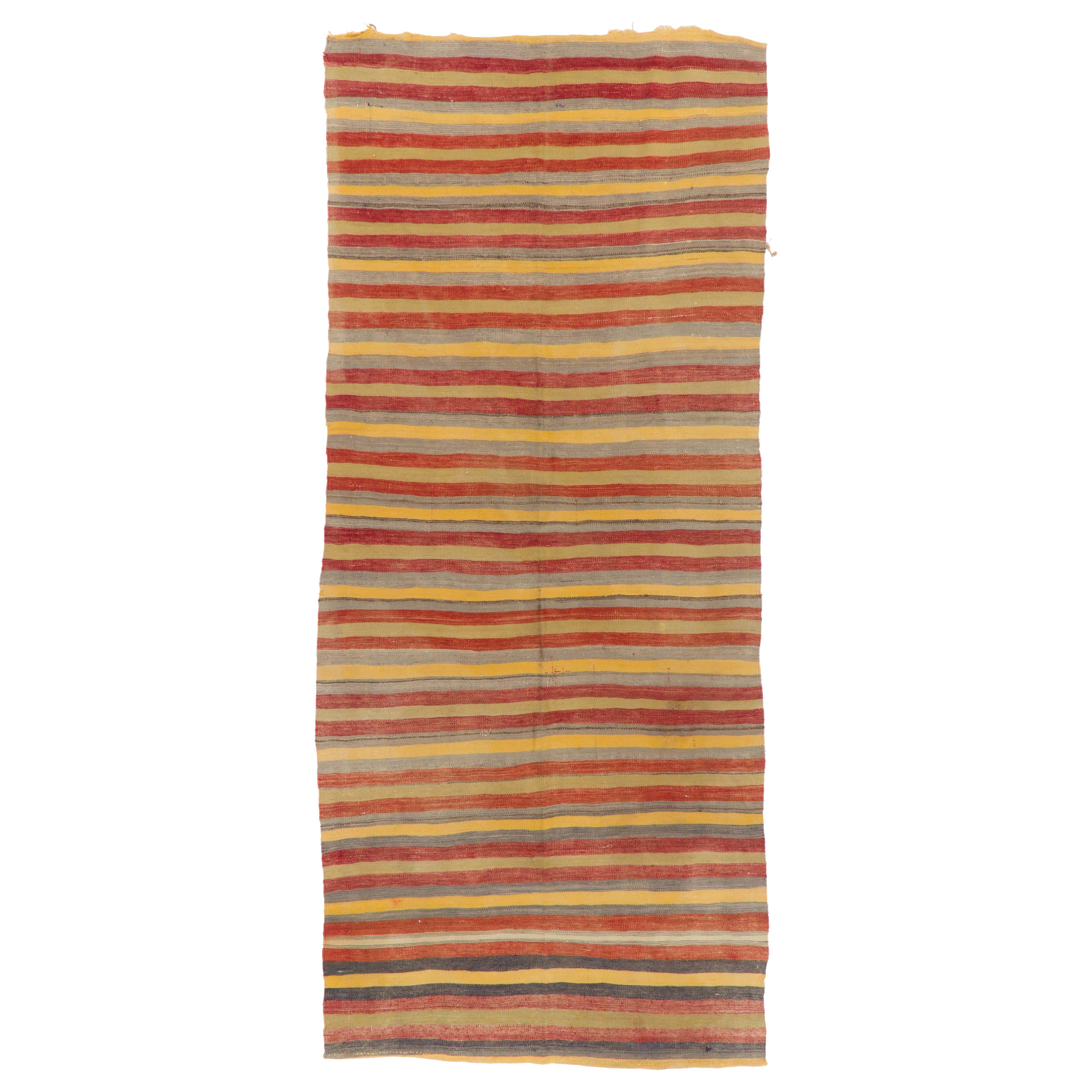 4x9.3 ft Handwoven 1970s Turkish Kilim Runner, Colorful Flat-Wave Rug, All Wool