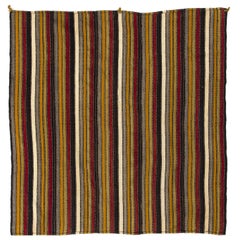 5.7x5.9 ft Vintage Handwoven Striped Turkish Kilim, Multicolor Flat-Weave Rug