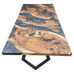 Epoxy Table, Metallic Black Resin Dining Table, Wood River Table