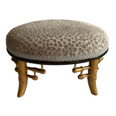 Tabouret ovale en bambou Chinoiserie Giltwood