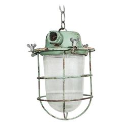 Industrial Cage Light with Ribbed Glass