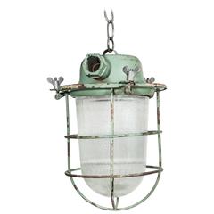 Retro Industrial Cage Light with Ribbed Glass