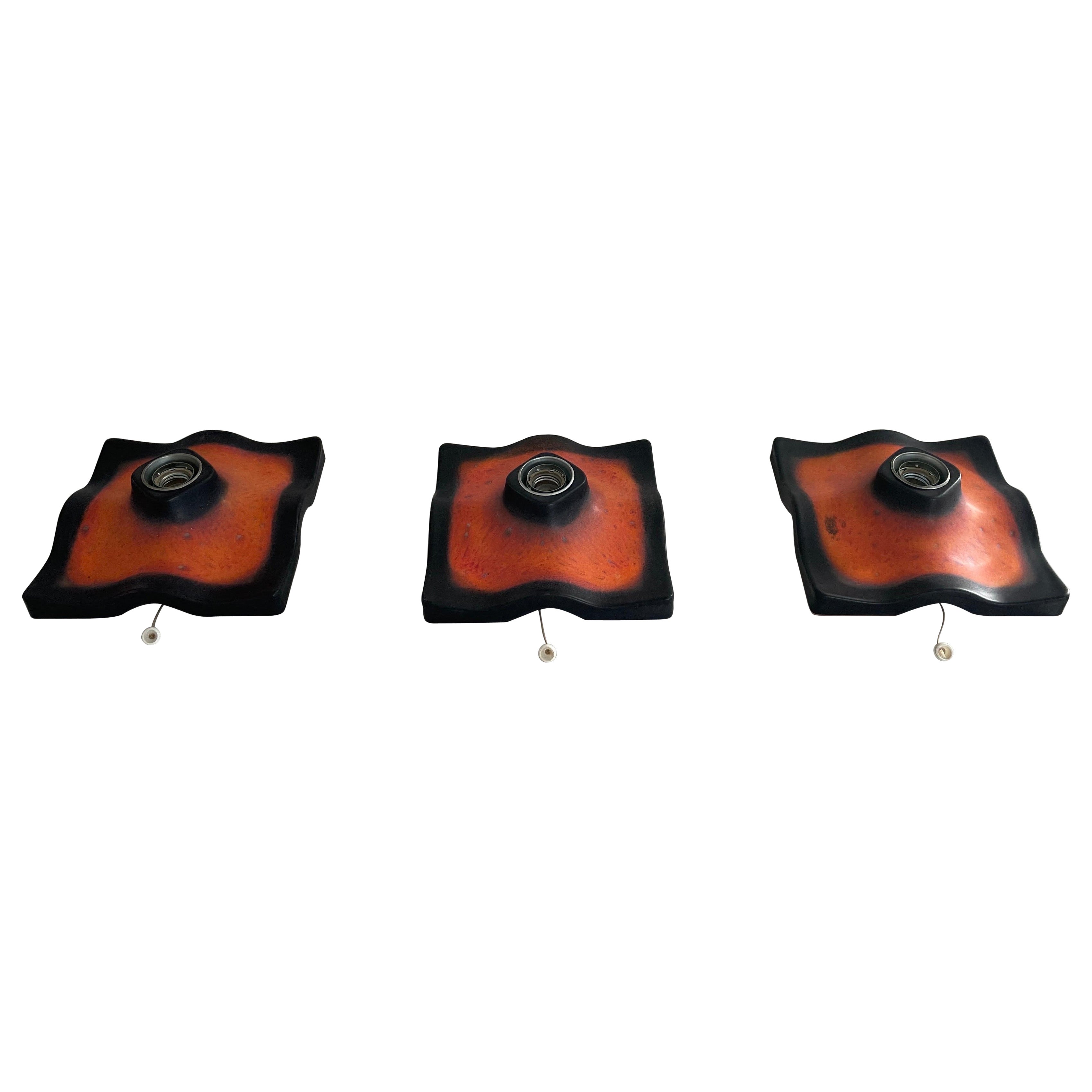 Ensemble de 3 appliques en céramique de Pan-Leuchten, années 1960, Allemagne