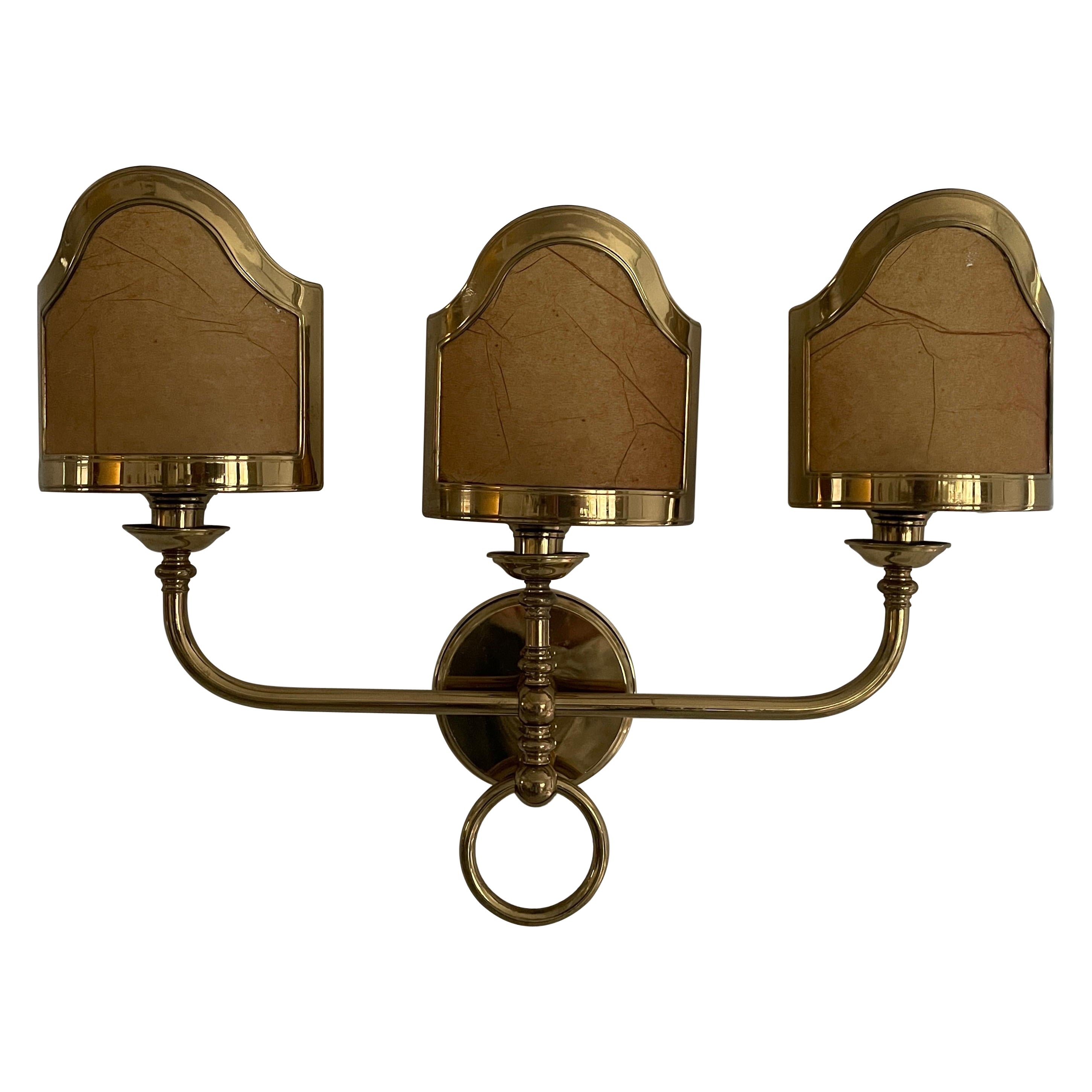Mid-century Modern Paper and Brass 3-head Sconce, 1960s, Italy