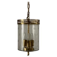 Lantern Art Deco Style Glass and Brass Ceiling Lamp, 1950s, Italy