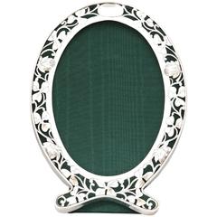 Antique Art Nouveau Sterling Silver Pierced Footed Oval Picture Frame