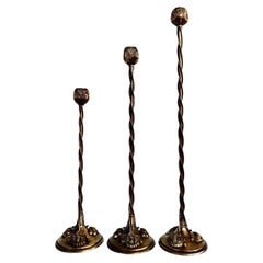 Bougeoirs vintage en bronze, vignes et fleurs de lotus, lot de 3
