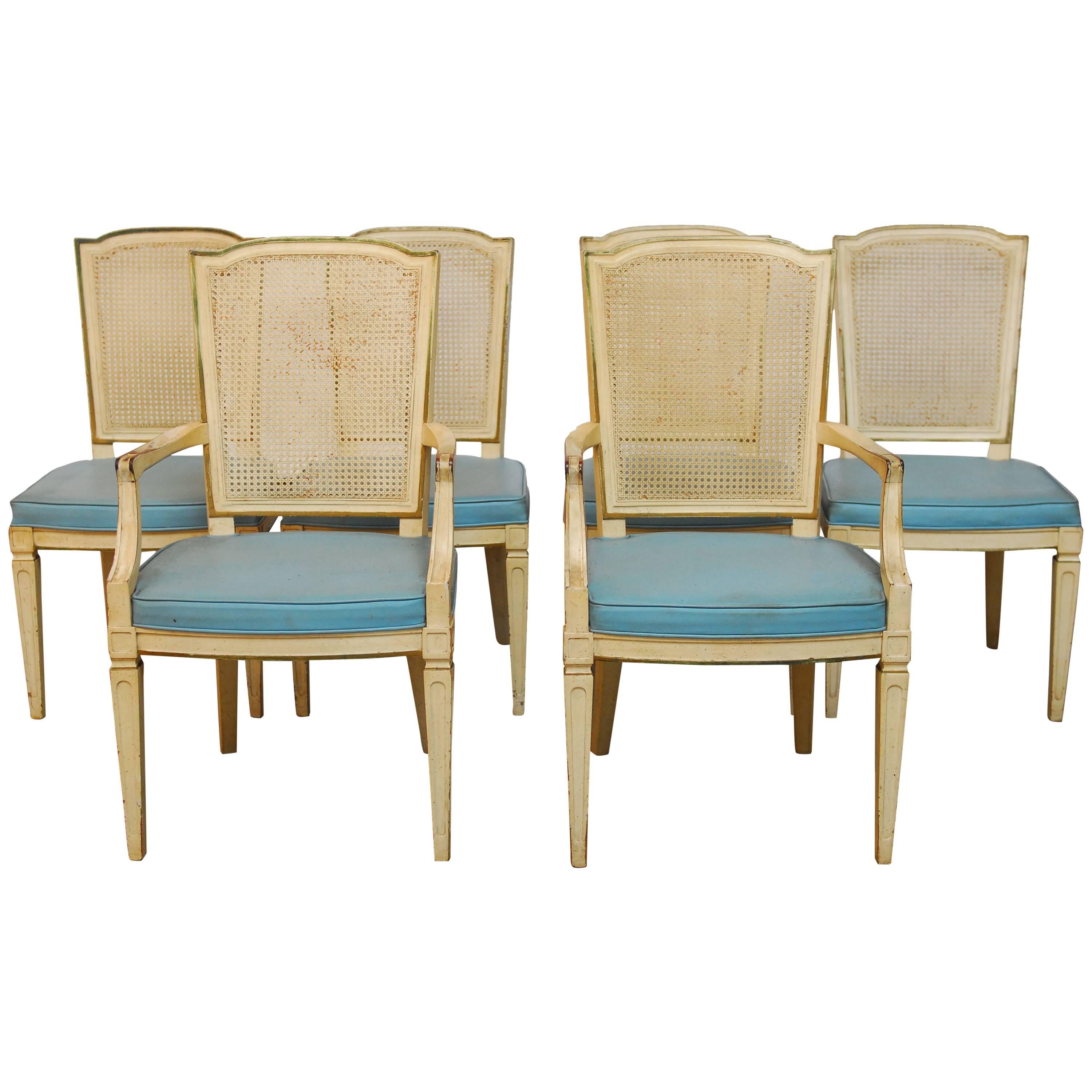 Set of Six Louis XVI Style Cane Dining Chairs by Henredon
