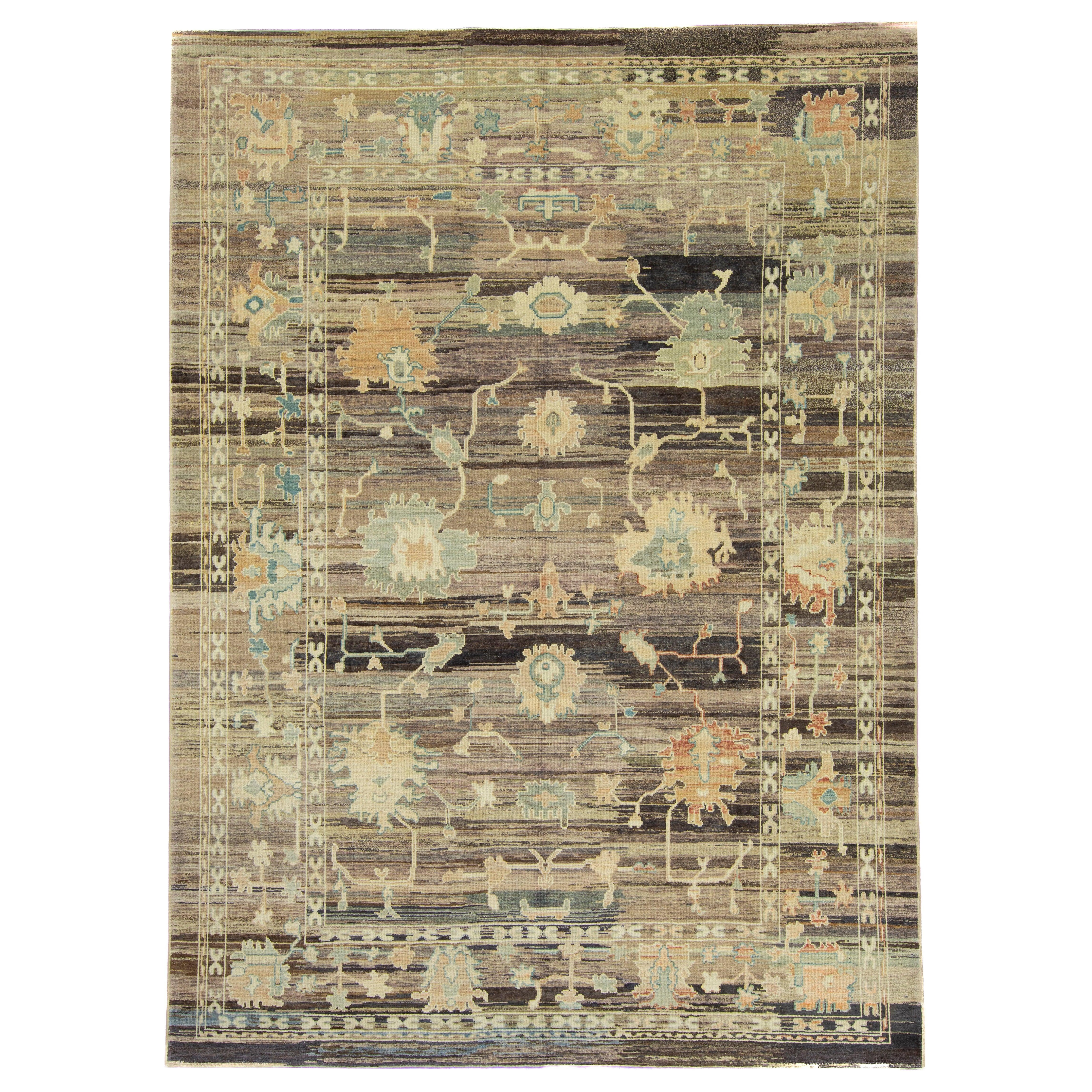 Alfombra Oushak Turca de Lana Vieja 8'9" x 12'1
