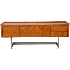 Vintage Milo Baughman Flame Walnut Credenza