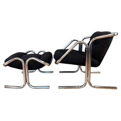 Jerry Johnson Arcadia Tubular Chrome Lounge Chair and Footstool Set, 1972