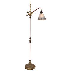 Bronze Floor Lamp with Etched Glass Shade by Bellova