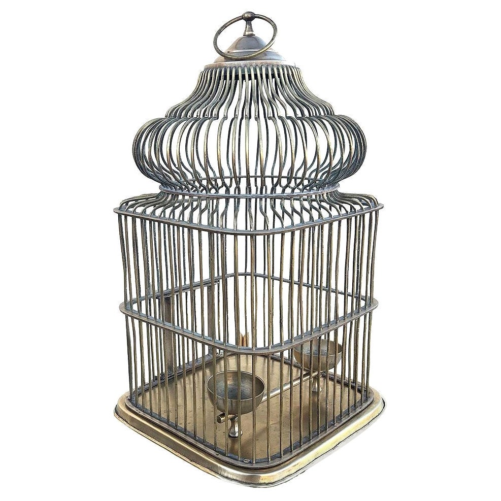 Late Victorian Solid Bronze Wire Eastern Spire Birdcage w/ Pin Lock