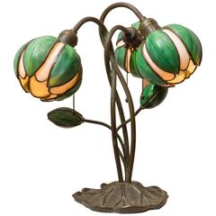 Antique Three-Arm Handel Tulip Table Lamp