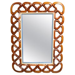 1950s Decorative Mirror with Carved Wood Frame in Wavy Design