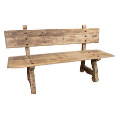 19th Rustic Wooden Bench with Handcrafted Details