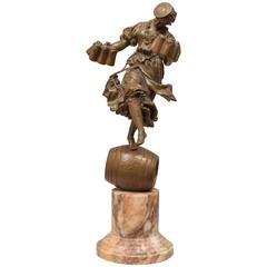 Unusual Bronze Sculpture of a Barmaid, French, Artist Signed Breweriana Interest