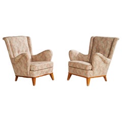 Swedish Designer, Lounge Chairs, Oak, Fabric, Sweden, 1940s