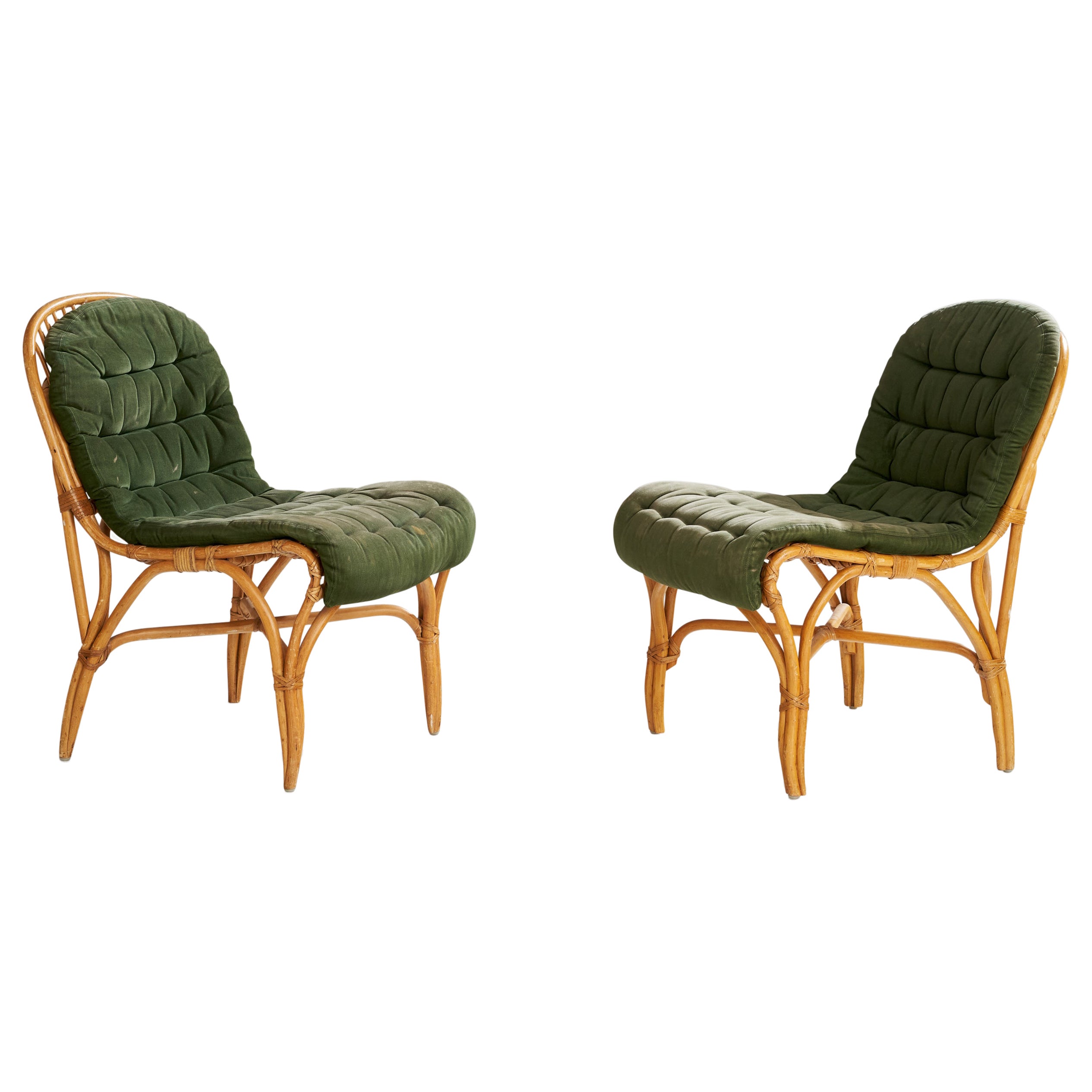 Dux, Lounge Chairs, Bamboo, Rattan, Fabric, Sweden, 1970s
